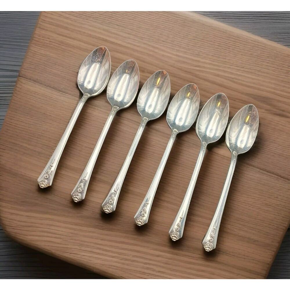 Set 6 Holmes and Edwards SPRING GARDEN Teaspoon Flatware Vtg